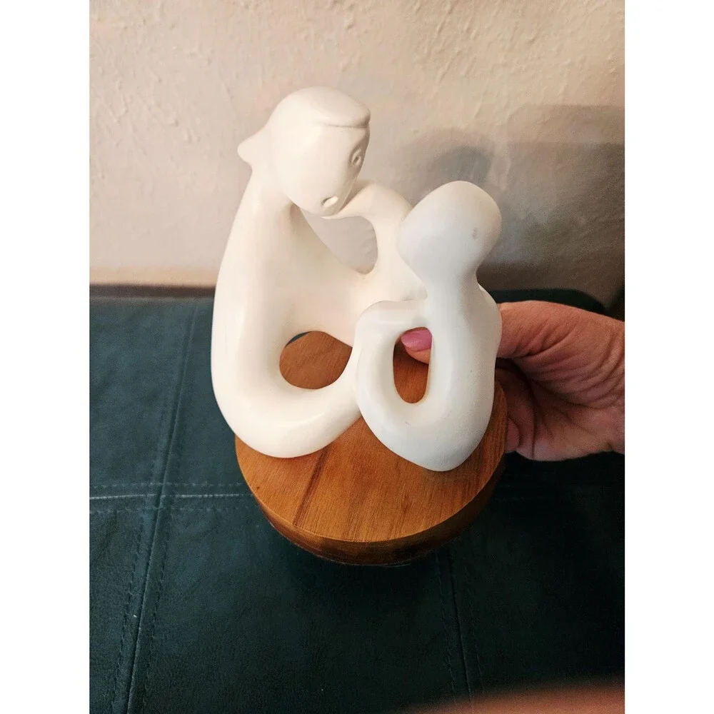 Vintage Circle of Love Figurine, Abstract Mother and Child Sculpture